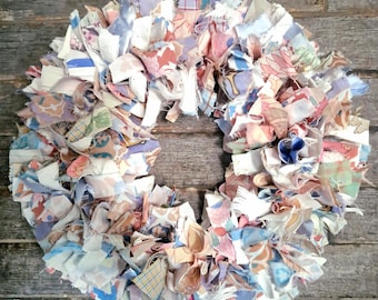 Handmade Upcycled Decorative Rag Wreath. Pastel. Zero waste