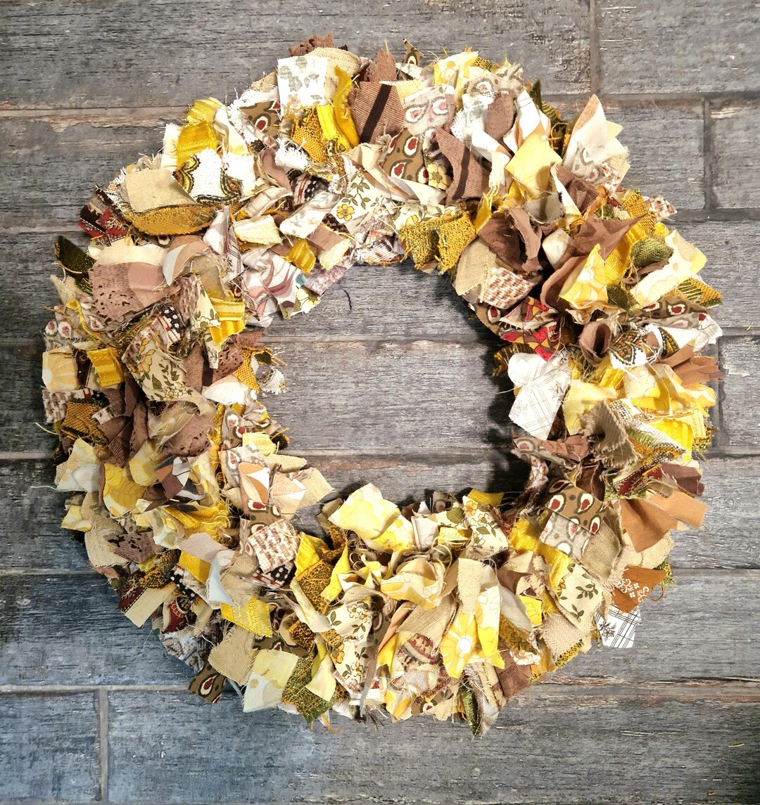 Handmade Upcycled Decorative Rag Wreath. Yellow, Gold, Brown - Etsy