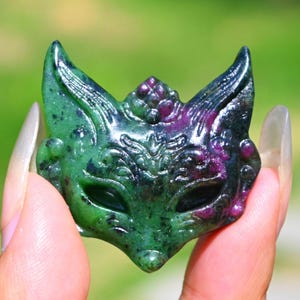 1.5&#39;&#39; Natural Zoisite Fox carving，Quartz Crystal fox，Fox figurine，Fox pendant，Home decor，Crystal gift，Crystal ornament，Reiki Healing