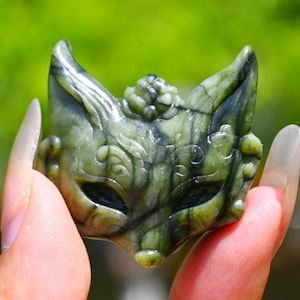 1.5&#39;&#39; Natural Green jade Fox carving，Quartz Crystal fox，Fox figurine，Fox pendant，Home decor，Crystal gift，Crystal ornament，Reiki Healing