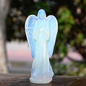 4&#39;&#39; Opalite Angel carved，Quartz crystal angel，Crystal angel decor，Angel sculpture，Crystal gift，Home decor，Reiki healing