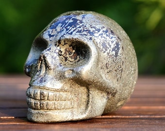 2&#39;&#39; Natural Hand carved Copper pyrites skull，Quartz crystal，Home Decor，Skull carved，Crystal skull，Skull decoration，Reiki healing