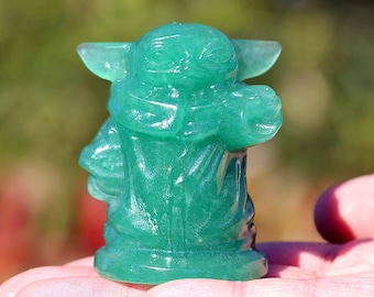 2.8'' Natural Hand carved Aventurine Yoda，Crystal Yoda，Yoda figurine，Crystal gift，Crystal decor，Crystal ornament，Crystal healing