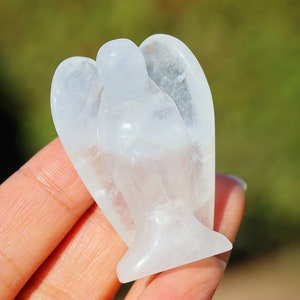 2&#39;&#39; Natural Hand carved Clear quartz Angel，Quartz crystal skull，Crystal angel，Angel figurine，Crystal decor，Crystal gift ，Crystal healing