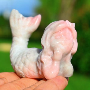3&#39;&#39; Natural Pink Opal Mermaid，Crystal Mermaid Carving，Crystal gift，Mermaid decoration，Crystal decor，Crystal gift，Crystal healing