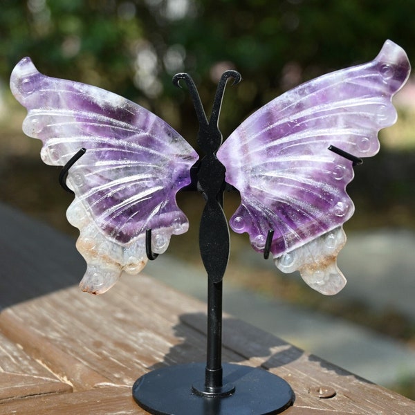 3,2 '' Ein Paar Natural Dream Amethyst Schmetterlingsflügel, Kristall Schmetterling, geschnitzte Flügel, Kristallverzierung, Wohnkultur, Kristallgeschenk, Kristallheilung