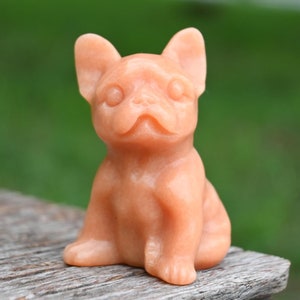 2&#39;&#39; Natural Hand carved Sun stone French Bulldog，Crystal French Bulldog, Crystal figurine，Crystal gift，Home decor，Crystal dog，Reiki healing