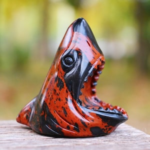 1.9&#39;&#39; Natural Mahogany obsidian Shark head，Crystal Shark，Shark carved，Home decor，Crystal Figurine，Crystal gift，Crystal ornament，Crystal heal