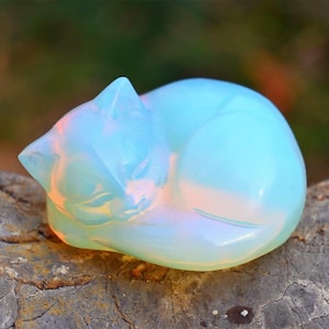 2.2&#39;&#39; Opalite Sleeping Cat，Quartz crystal cat，Cat figurine，Crystal gift，Reiki Healing，Cat rock，Crystal ornament