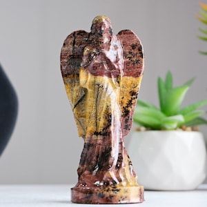 4&#39;&#39; Natural carved Picture stone Angel，Crystal angel，Angel carved，Crystal decor，Angel figurine，Crystal ornament，Crystal gift，Crystal healing