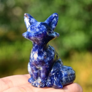 2.4&#39;&#39; Natural Sodalite Fox carving，Crystal Fox figurine，fox statue，Crystal collect，Home decor，Crystal gift，Crystal healing