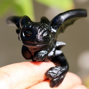 2&#39;&#39; Natural carved Obsidian dragon，Dragon figurine，dragon statue，Crystal dragon，Crystal gift，Home decor，Crystal healing