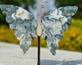 Natural Moss agate Butterfly Wings，Crystal Butterfly，Butterfly Wings，Home decor，Crystal gift，Crystal healing+sand