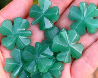 1&#39;&#39; Natural Aventurine Four Leaf Clover，Crystal Four Leaf Clover carved，Four Leaf Clover pendant，Crystal decor，Birthday gift