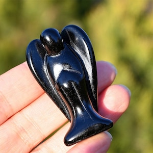 2&#39;&#39; Natural Hand carved Obsidian Angel，Quartz crystal skull，Crystal angel，Angel figurine，Crystal decor，Crystal gift ，Crystal healing