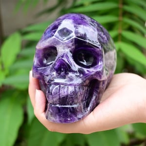 4&#39;&#39; Natural Dream amethyst skull，Crystal skull carved，Crystal ornament，Skull collection，Crystal Decoration，Crystal gift，Crystal healing