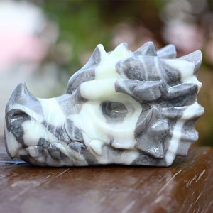 2.8&#39;&#39; Natural Shellstone Dragon head carving，Quartz crystal Dragon Head，Dragon statue，Crystal gift，Crystal ornament，Crystal dragon skull