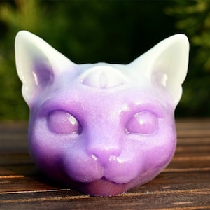 2.8'' 光る石の猫の頭、水晶猫、猫の置物、水晶猫の装飾、猫の彫刻、猫の彫刻、家の装飾、誕生日プレゼント