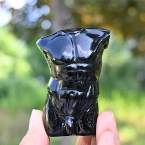 3.2'' Natural Hand carved Obsidian Male Body，quartz crystal，Obsidian Male Body Model，Crystal goddess，Crystal healing，Healing Figurine