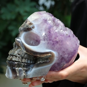 2.2LB Natural Elixir Amethyst Geode Skull，Quartz Crystal，Crystal skull，Crystal ornament，Crystal gift，Hand carved skull，Healing stone SL139