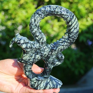 6.4&#39;&#39; Natural Blackline stone Snake decor，Crystal Snake carved，Snake figurine，Crystal cobra，Crystal gift，Home decor，Reiki healing
