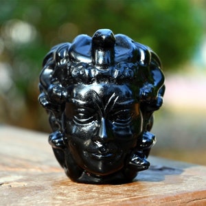 2.3&#39;&#39; Natural Obsidian Medusa Head，Crystal Medusa statue，Medusa carving，Medusa ornament，Crystal gift，Home decor，Reiki healing