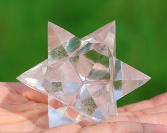 2.8" Natural Clear quartz Merkaba，Crystal Merkaba Star，Crystal Geometry，Concentration memory energetic，Crystal Dodecahedron，Crystal Energy