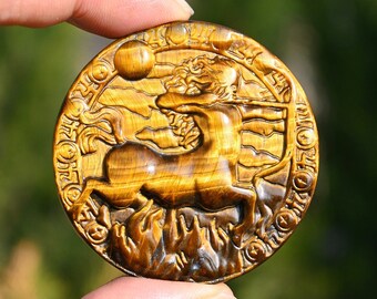 2&#39;&#39; Natural Hand carved Tiger&#39;s Eye Sagittarius pendant，Sagittarius carved，Crystal sagittarius pendant，Crystal ornament，Crystal healing