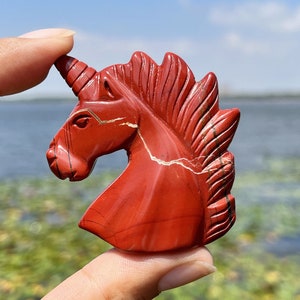 2&#39;&#39; Natural Hand carved Red jasper Unicorn ，Crystal decor，Unicorn figurine，Quartz crystal，Crystal gift，Crystal Unicorn ，Crystal healing