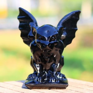 3&#39;&#39; Natural Hand carved Obsidian Gargoyle，Crystal Gargoyle decor，Quartz Gargoyle statue，Crystal gift，Home decor，Crystal healing