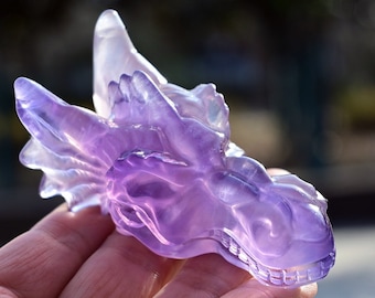 2.4'' Natural Hand carved Fluorite Dragon Head，Crystal carved Dragon skull，Home decor，Crystal gift，Dragon statue，Crystal dragon，Crystal heal