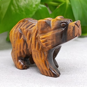 2 &#39;&#39; natürlicher handgeschnitzter Tigerauge-Bär, Quarzkristall, Kristallbär, Kristalldekor, Weihnachtsgeschenk, Kristallverzierung, Kristallheilung