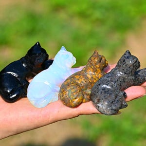 3.2&#39;&#39; Natural Quartz Crystal Cat，Crystal cat carving，Crystal ornament，Cat Rock，Cat figurine，Crystal Gift，Crystal healing