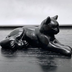3.2'' 天然手彫り黒曜石猫の頭蓋骨、クリスタル猫、彫刻された猫、猫の彫刻、クリスタルヒーリング、クリスタル装飾品、クリスタルギフト