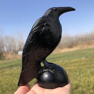 5&#39;&#39;Corbeau en obsidienne naturelle sculptée à la main, cristal de quartz, corbeau en cristal, décoration en cristal, cristal de guérison, figurine en cristal, ornement en cristal