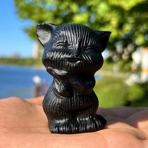2.3'' Gato de obsidiana tallado a mano natural, Gato de cristal de cuarzo, Estatuilla de gato, Adorno de cristal, Gato de cristal, Regalo de cristal, Decoración del hogar, Curación de Reiki