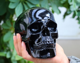 Large Obsidian Skull Carving, Black Obsidian Crystal Skull Large Obsidian Skull Carving, Black Obsidian Crystal Skull