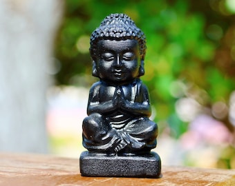 2.8'' Natural Hand carved Obsidian Buddha，Buddha figurine，Desk Buddha Crystal，Healing Crystal Buddha，Crystal Buddha，Reiki healing