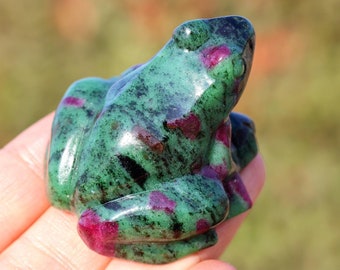 2'' Natural Hand carved Zoisite Frog，Crystal frog，Frog sculpture，Frog Rock，Home decor，Crystal Animal Carved，Crystal ornament，Riki healing
