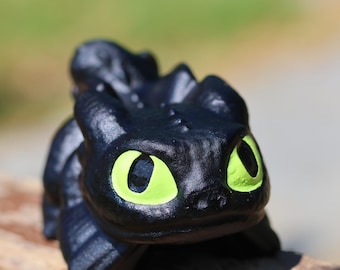 2.6インチ天然黒曜石歯なし、クリスタルドラゴン彫刻、ドラゴンの置物