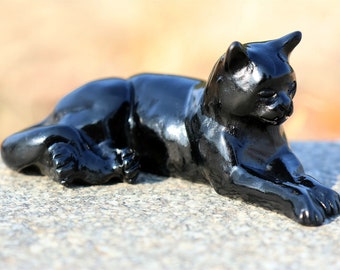 3.2'' Natural Hand carved Obsidian Cat，Crystal cat skull，Crystal ornament，Cat Rock，Cat carved，Crystal Gift，Crystal healing