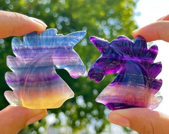 2'' Natural Hand carved Rainbow fluorite Unicorn ，Carved unicorn，Unicorn figurine，Crystal gift，Crystal Unicorn ，Home decor，Riki healing 1pc