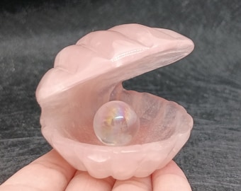 2.4&#39;&#39;Natural Hand carved Rose quartz Seashell，Crystal Seashell，Crystal gift，Halloween gift，quartz crystal，Crystal ornament，Crystal healing