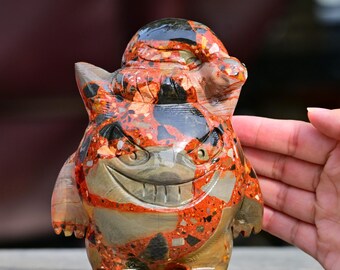 Scultura Gengar in pietra di giada naturale da 5,1'', Decorazione Gengar in cristallo, Statuina Gengar, Decorazione per la casa, Ornamento di cristallo, Cristalloterapia