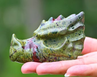 3'' Natural Dragon Blood stone Dragon carving ，Crystal Dragon skull，Dragon head carving，Crystal ornament，Crystal gift ，Reiki healing