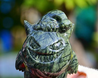 Scultura Gengar in giada verde naturale da 5,1'', Decorazione Gengar in cristallo, Statuina Gengar, Decorazione per la casa, Ornamento in cristallo, Cristalloterapia