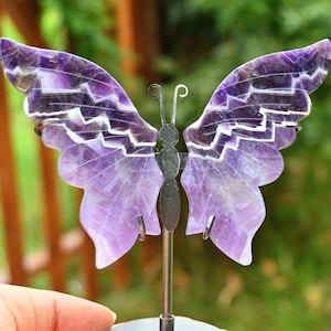 A pair Dream amethyst Wings+stand，Crystal Butterfly decor，Wings Carved，Crystal ornament, Home decor，Crystal gift，Crystal healing