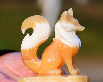 3.5インチ 天然シルバーオブシディアン 手彫り 九尾の狐 クリスタル