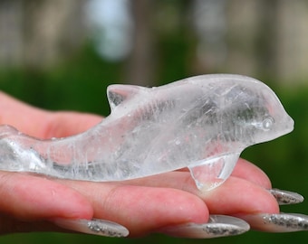 Golfinho de quartzo transparente natural de 7,6 cm (3 polegadas), cristal de quartzo, decoração de cristal, escultura de golfinho em cristal, estatueta de golfinho, presente de cristal, cura com cristais