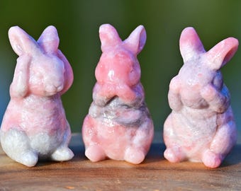 Decoración de conejo de ópalo rosa natural de 2,8'', conejo de cristal, tallado de conejo, figura de conejo, decoración de conejitos lindos, decoración del hogar, regalo de cristal, curación Riki